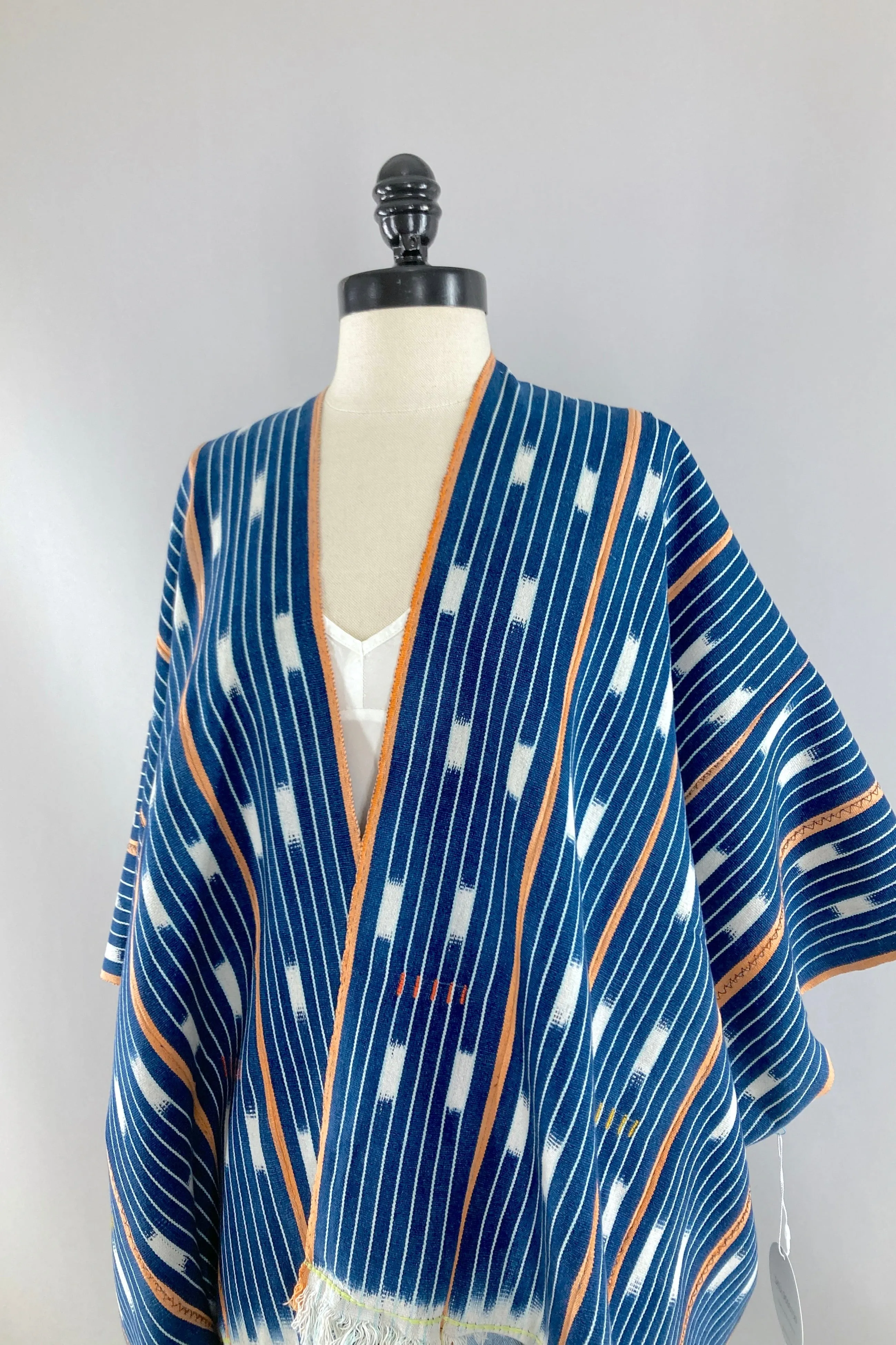 Indigo Blue Cotton Cardigan - Indigo Blue & Orange