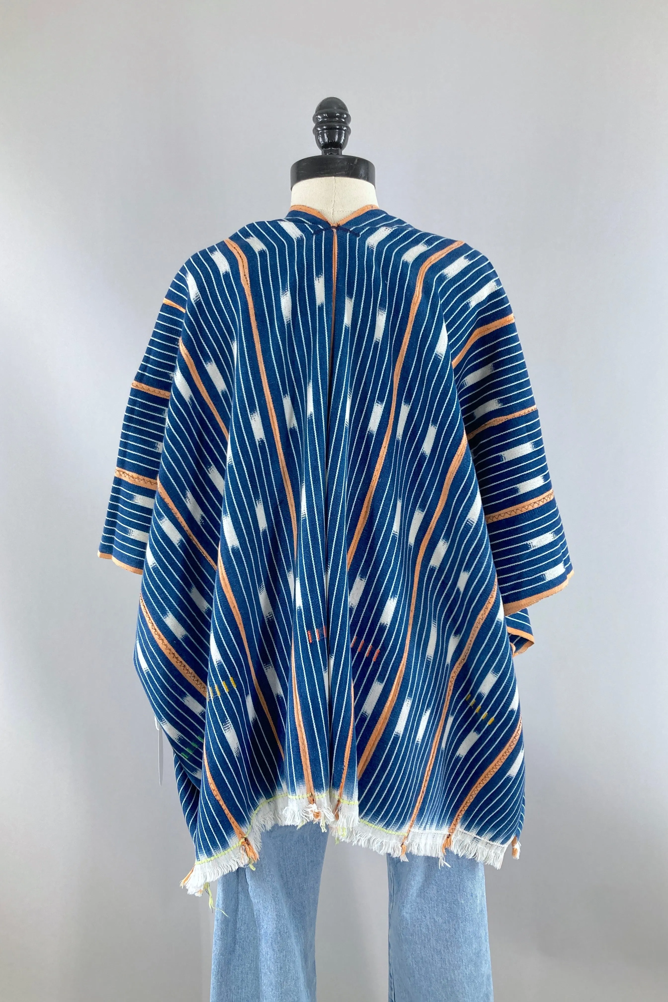 Indigo Blue Cotton Cardigan - Indigo Blue & Orange