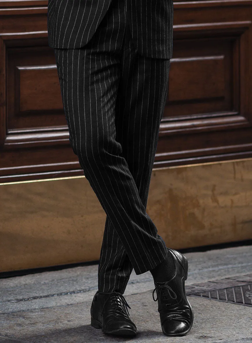 Italian Afito Black Chalkstripe Flannel Suit