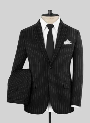 Italian Afito Black Chalkstripe Flannel Suit