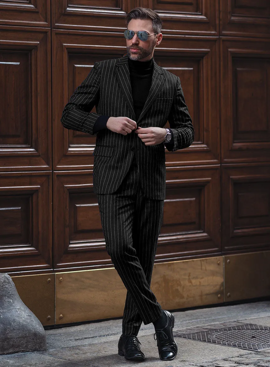 Italian Afito Black Chalkstripe Flannel Suit