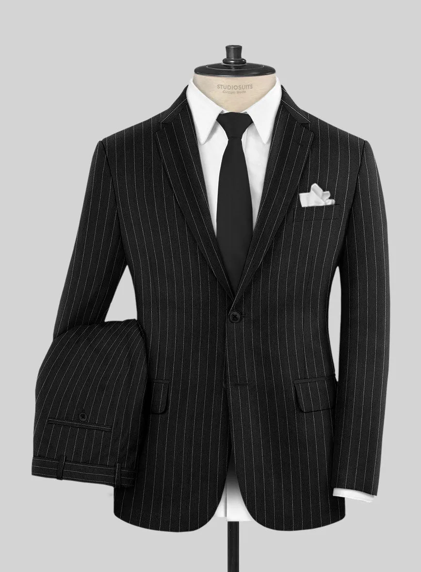 Italian Afito Black Chalkstripe Flannel Suit