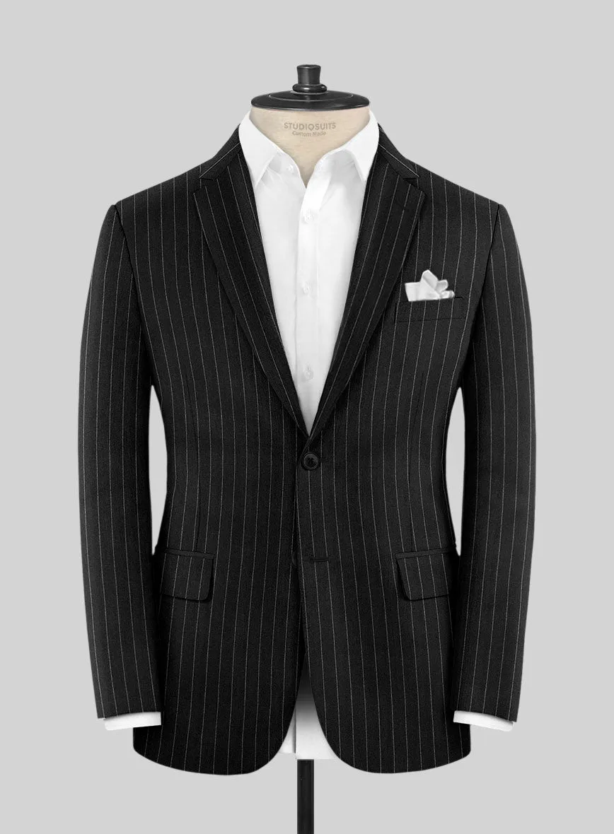 Italian Afito Black Chalkstripe Flannel Suit