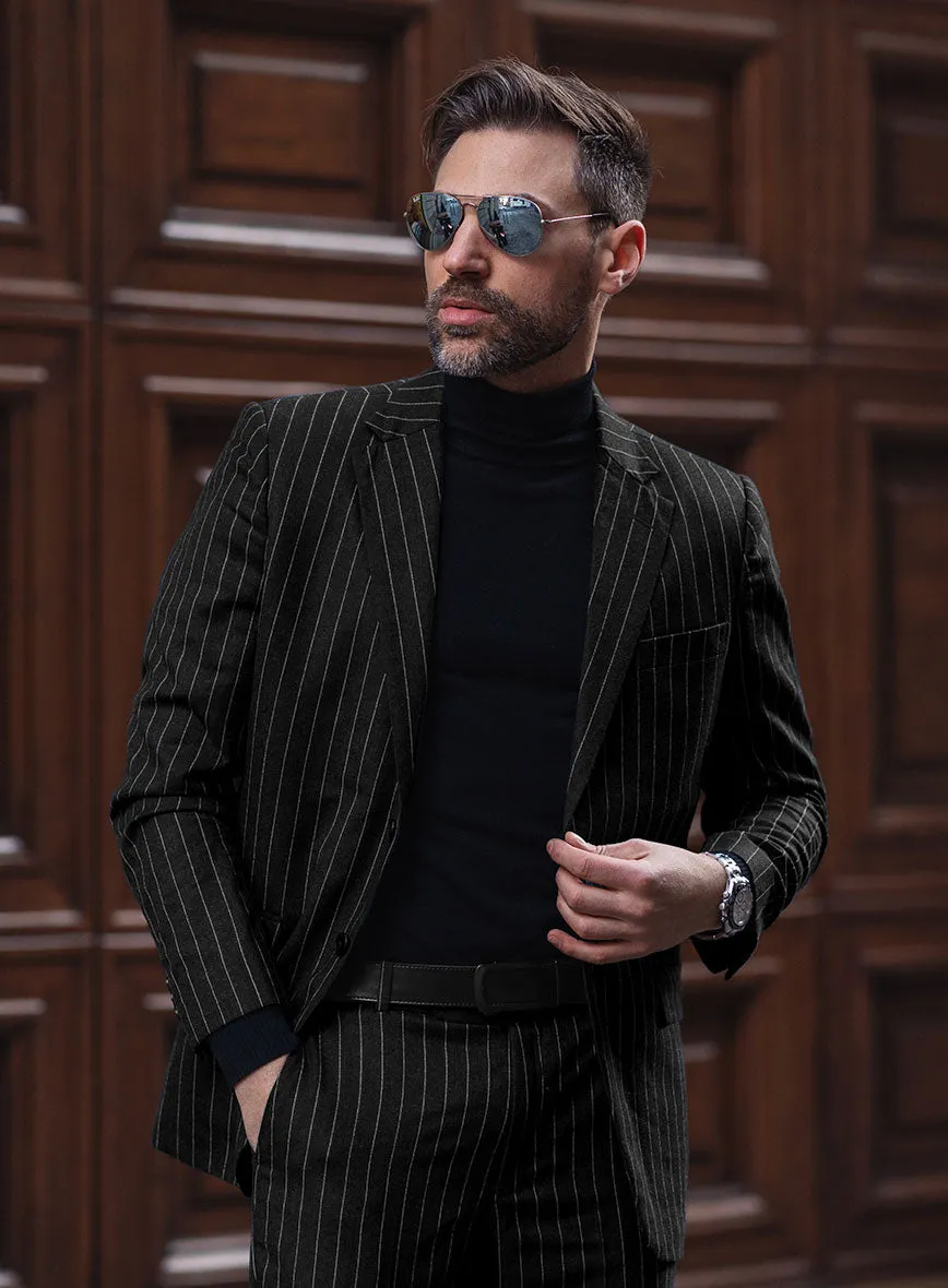 Italian Afito Black Chalkstripe Flannel Suit