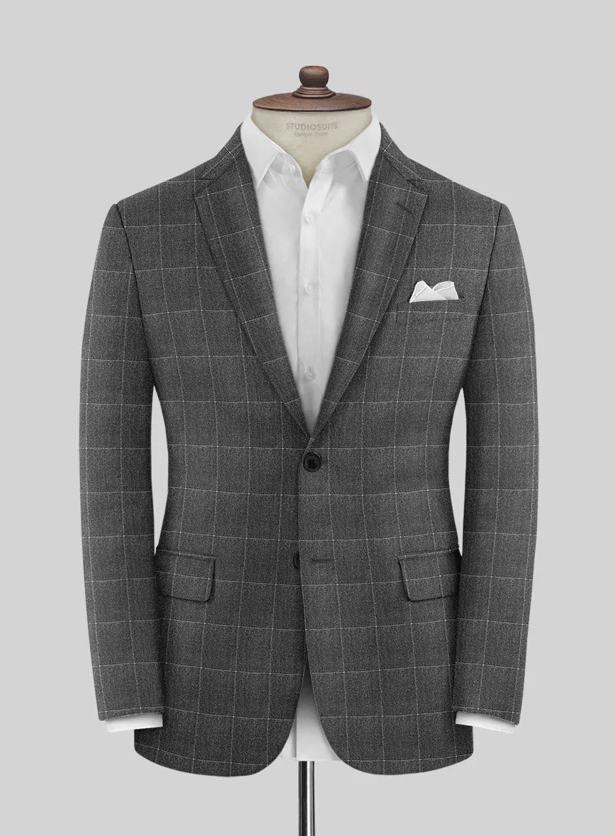 Italian Balca Gray Windowpane Flannel Jacket