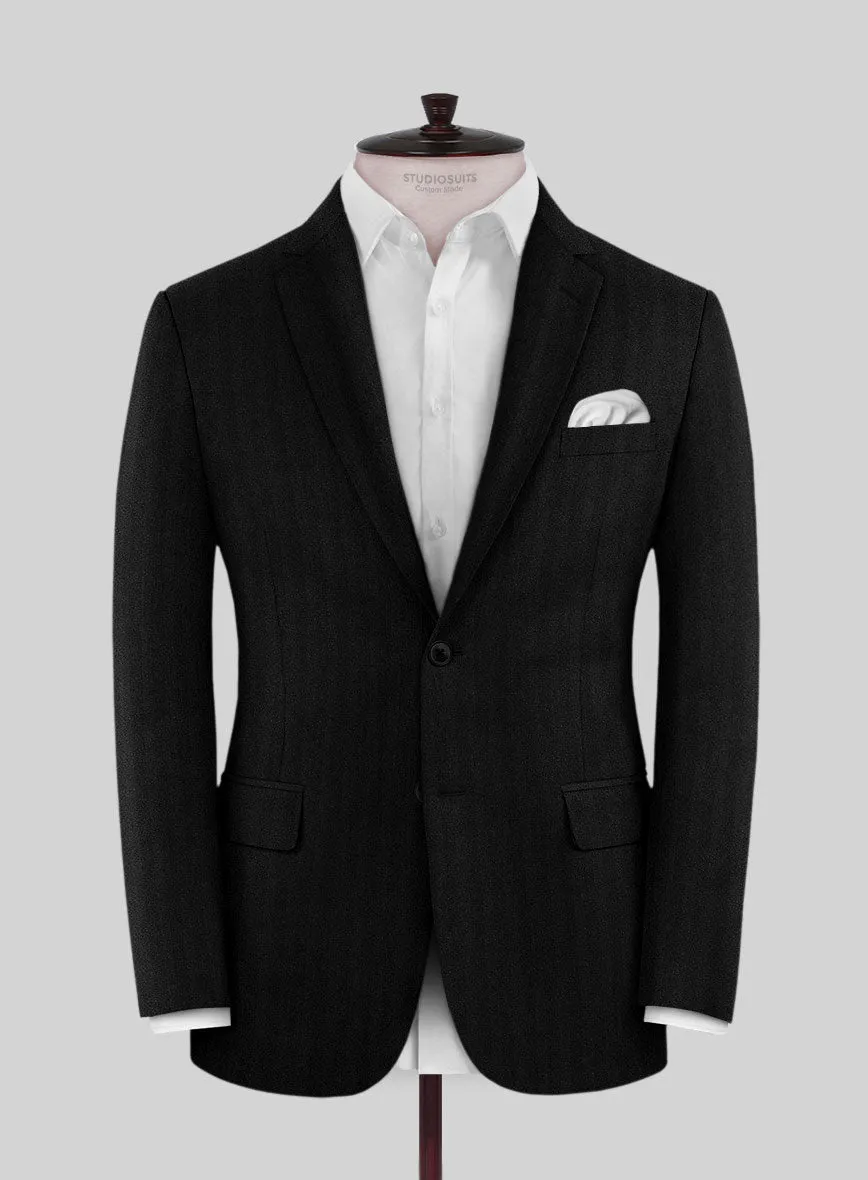 Italian Black Herringbone Flannel Jacket