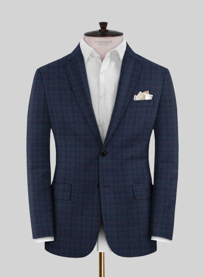 Italian Flick Dark Blue Checks Flannel Suit