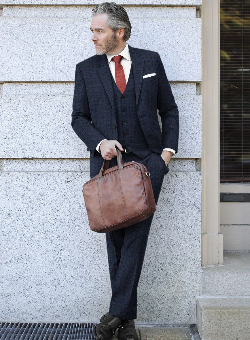 Italian Flick Dark Blue Checks Flannel Suit