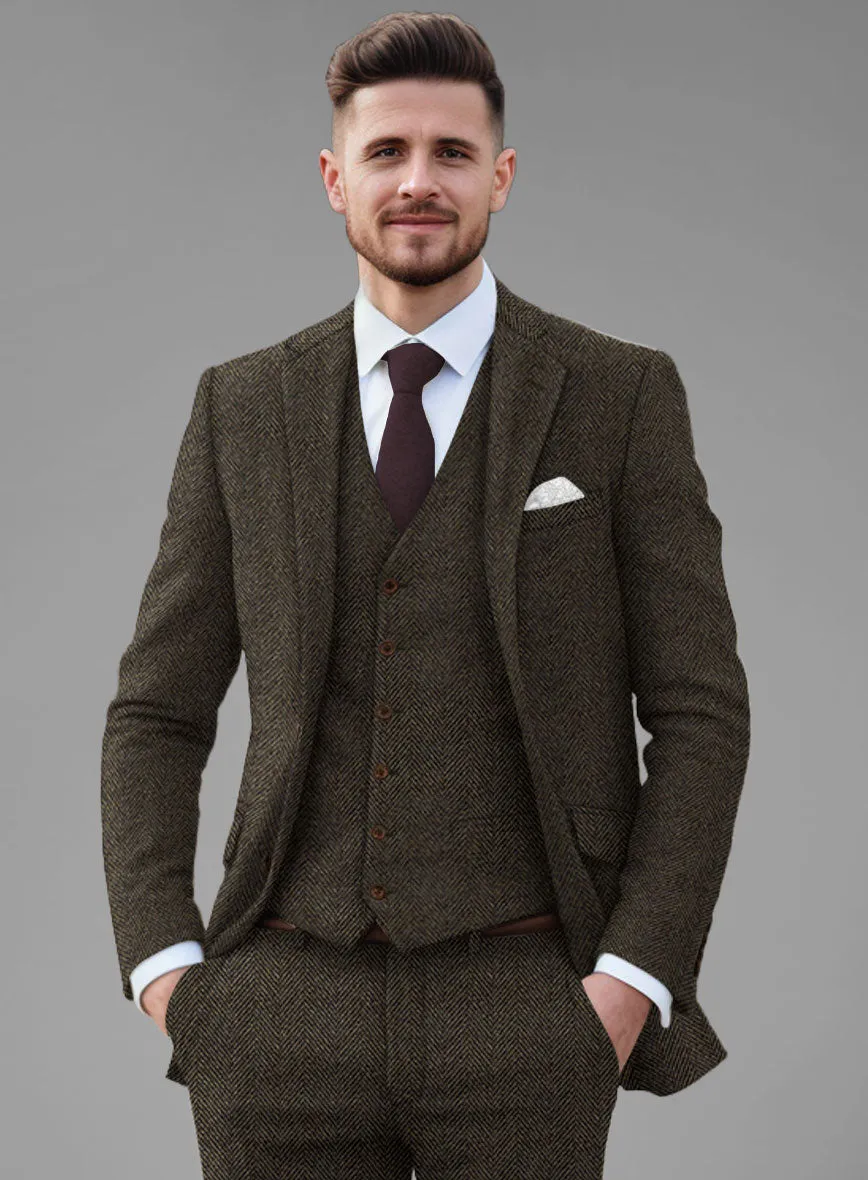Italian Highlander Army Green Herringbone Tweed Jacket