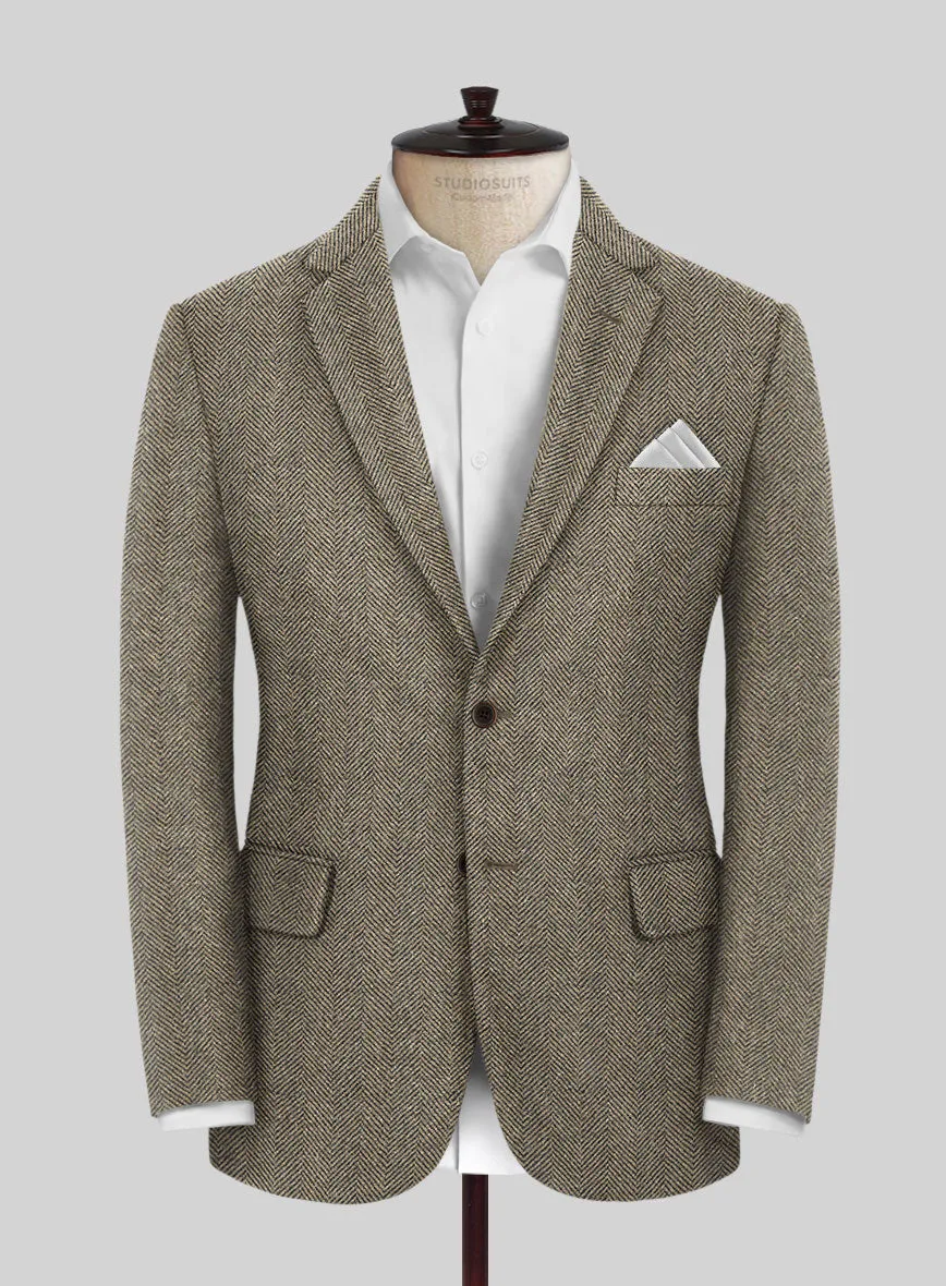 Italian Highlander Stone Beige Herringbone Tweed Suit