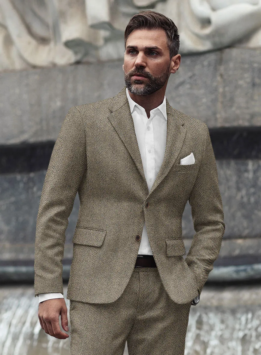 Italian Highlander Stone Beige Herringbone Tweed Suit