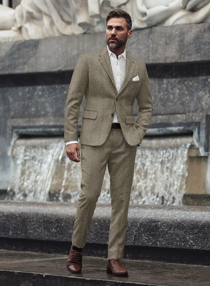 Italian Highlander Stone Beige Herringbone Tweed Suit