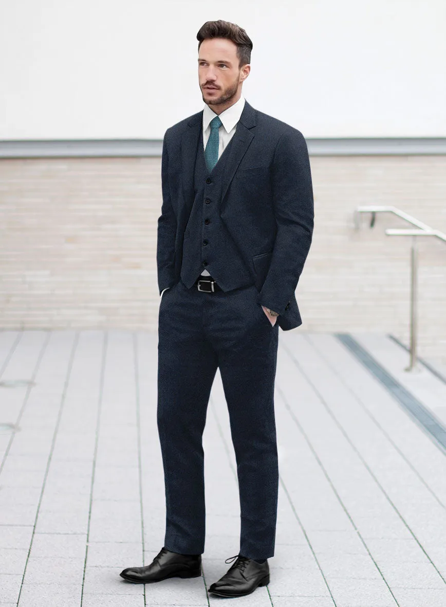 Italian Hulgo Blue Herringbone Wool Suit