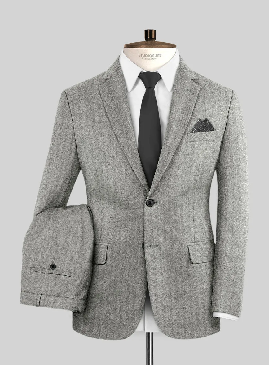 Italian Light Gray Herringbone Flannel Suit