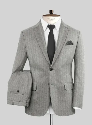 Italian Light Gray Herringbone Flannel Suit