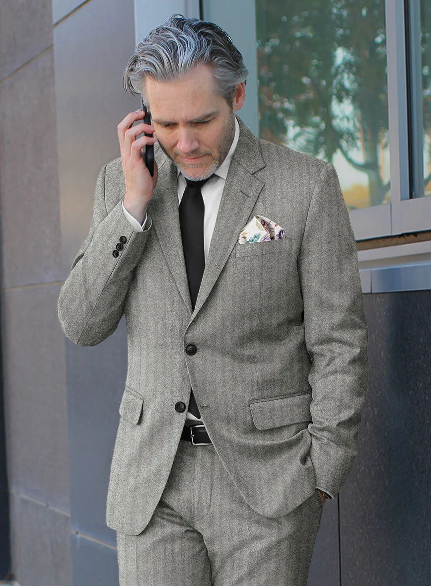 Italian Light Gray Herringbone Flannel Suit