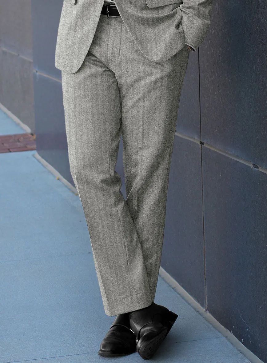 Italian Light Gray Herringbone Flannel Suit