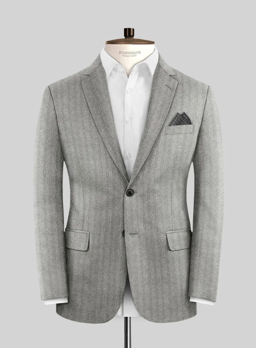 Italian Light Gray Herringbone Flannel Suit