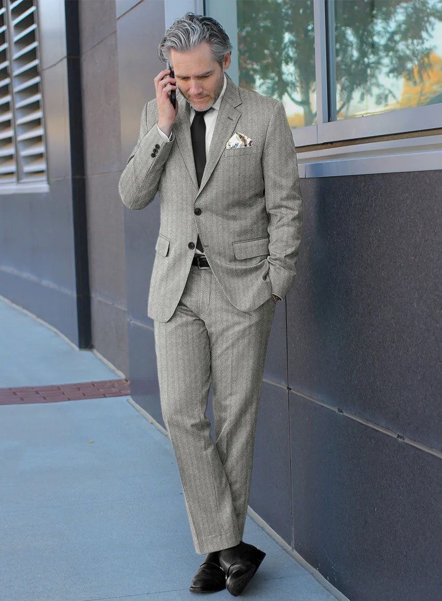 Italian Light Gray Herringbone Flannel Suit