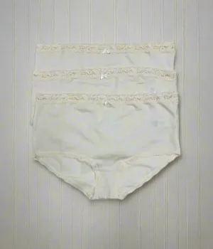 Ivory 3 Pack Lace Trim Midi Briefs