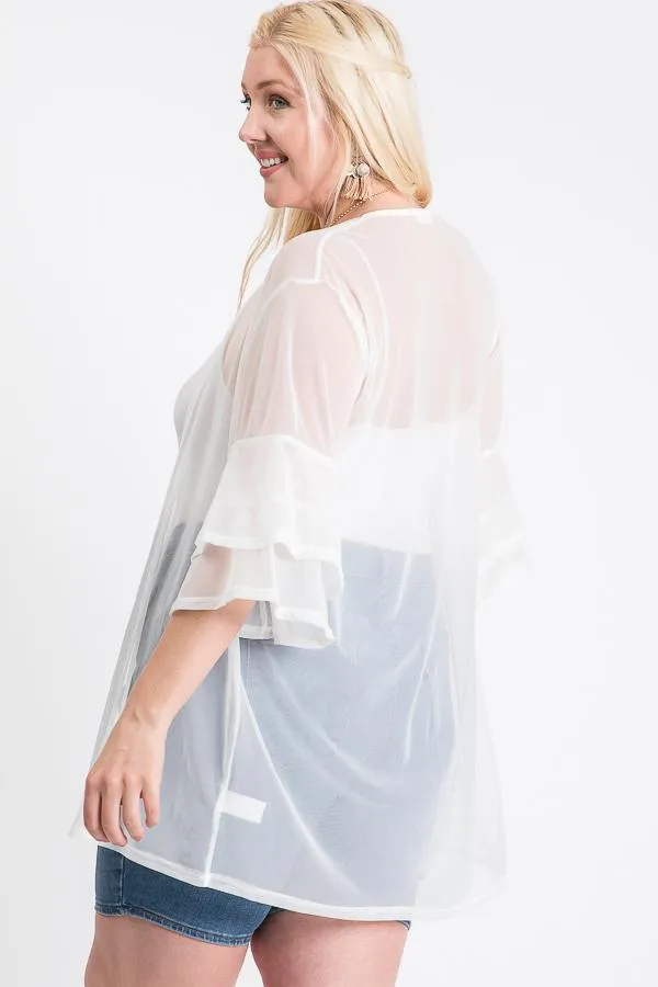 Ivory Ruffle Sleeve Open Women's Cardigan