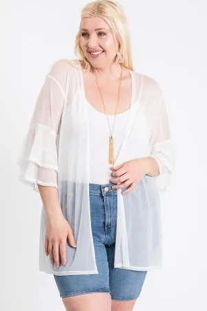 Ivory Ruffle Sleeve Open Women's Cardigan