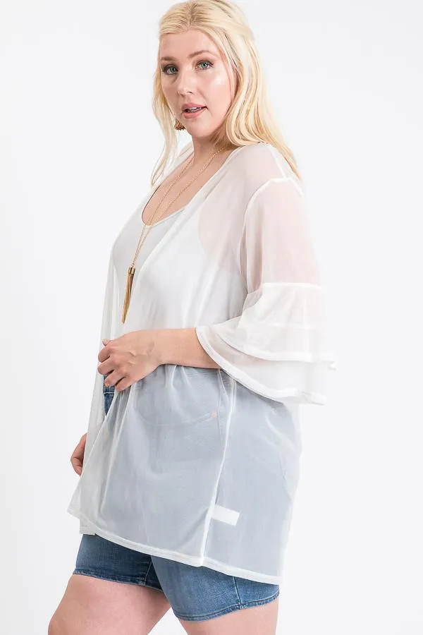 Ivory Ruffle Sleeve Open Women's Cardigan