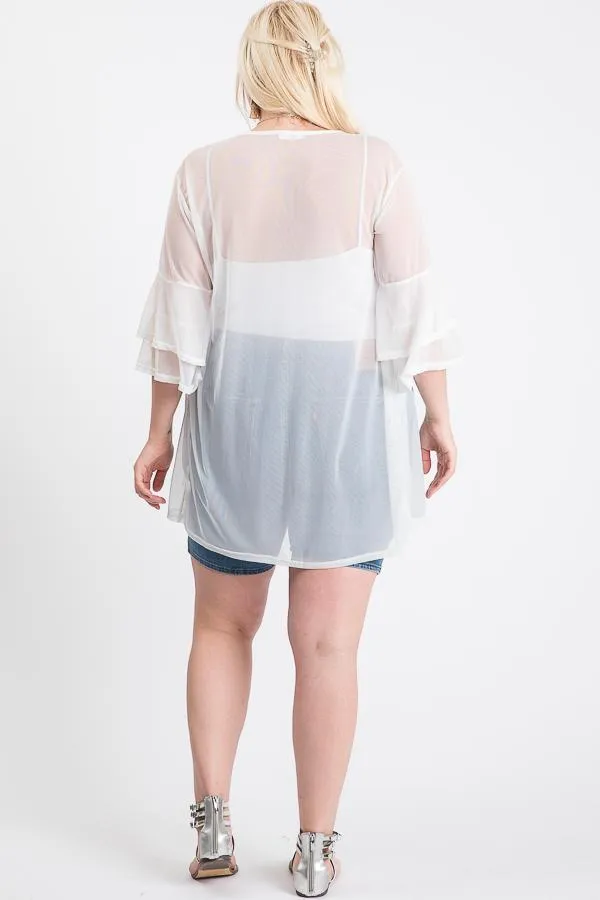 Ivory Ruffle Sleeve Open Women's Cardigan