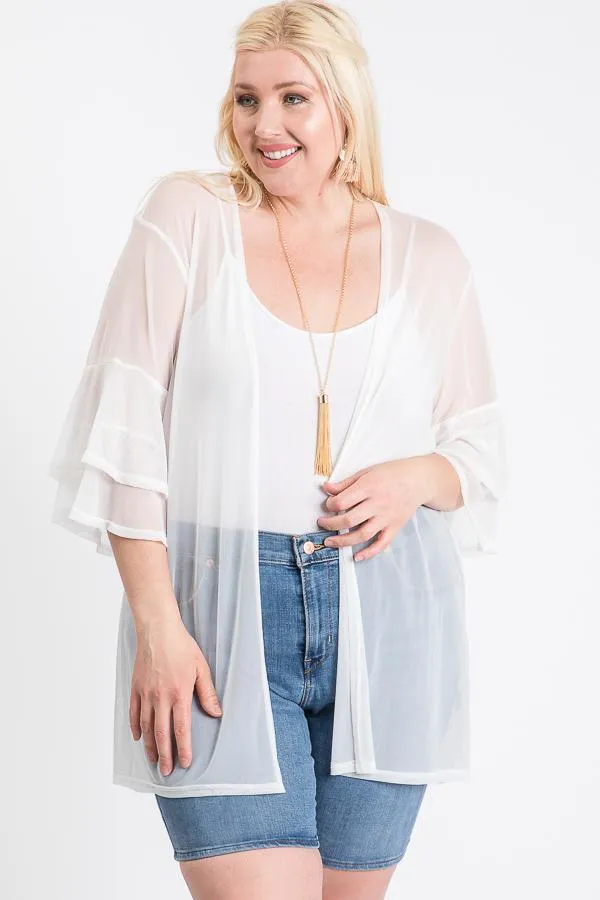 Ivory Ruffle Sleeve Open Women's Cardigan