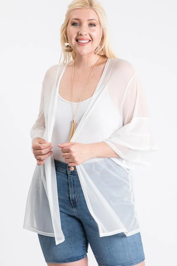 Ivory Ruffle Sleeve Open Women's Cardigan