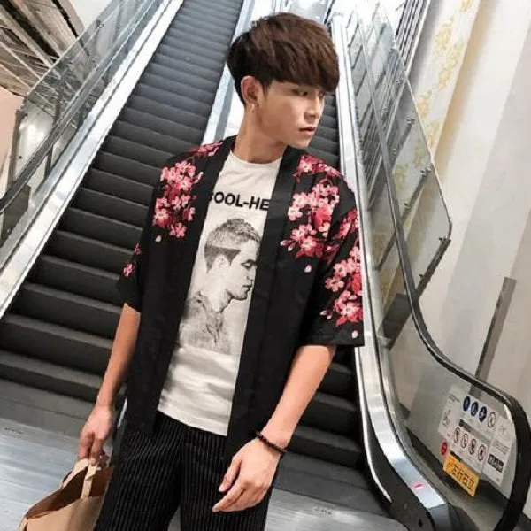 Japanese Cherry Fish Printed Harajuku Kimono Tees