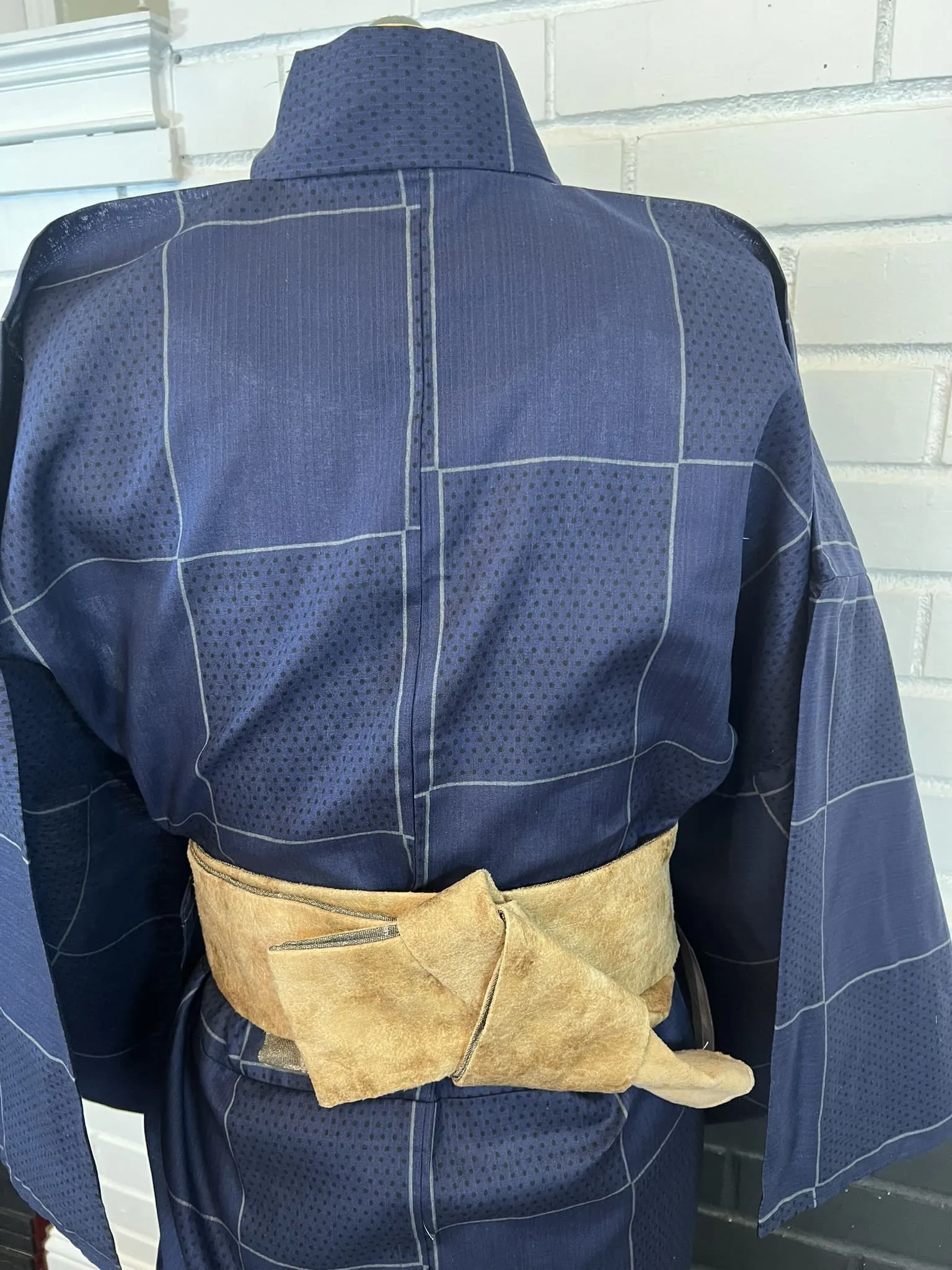 Japanese Traditional Men's YUKATA  / Navy blue with Lattice pattern, Size: LL