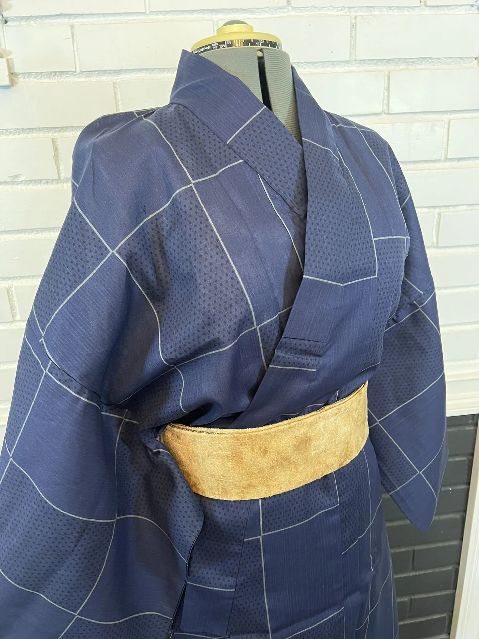 Japanese Traditional Men's YUKATA  / Navy blue with Lattice pattern, Size: LL