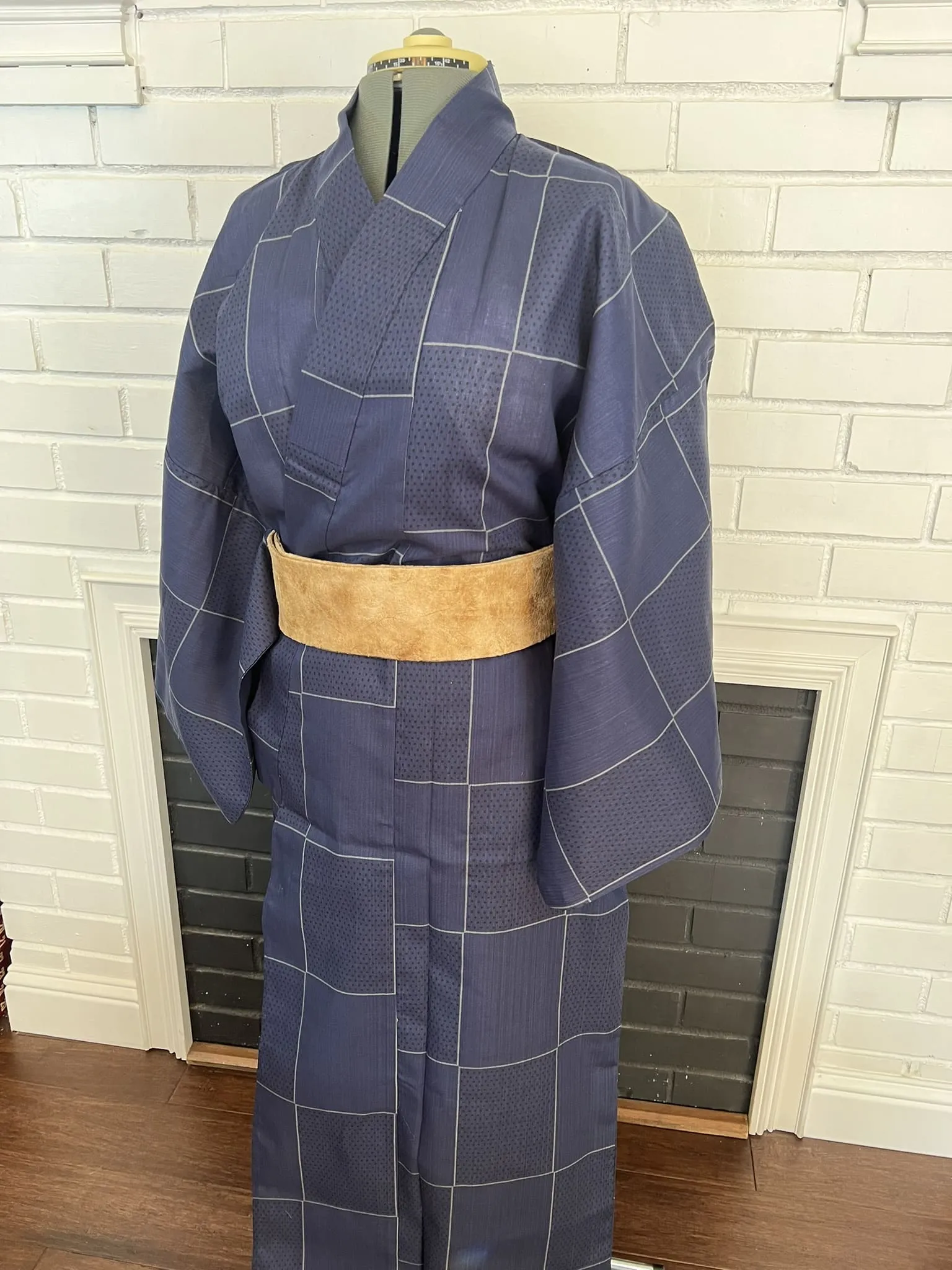 Japanese Traditional Men's YUKATA  / Navy blue with Lattice pattern, Size: LL