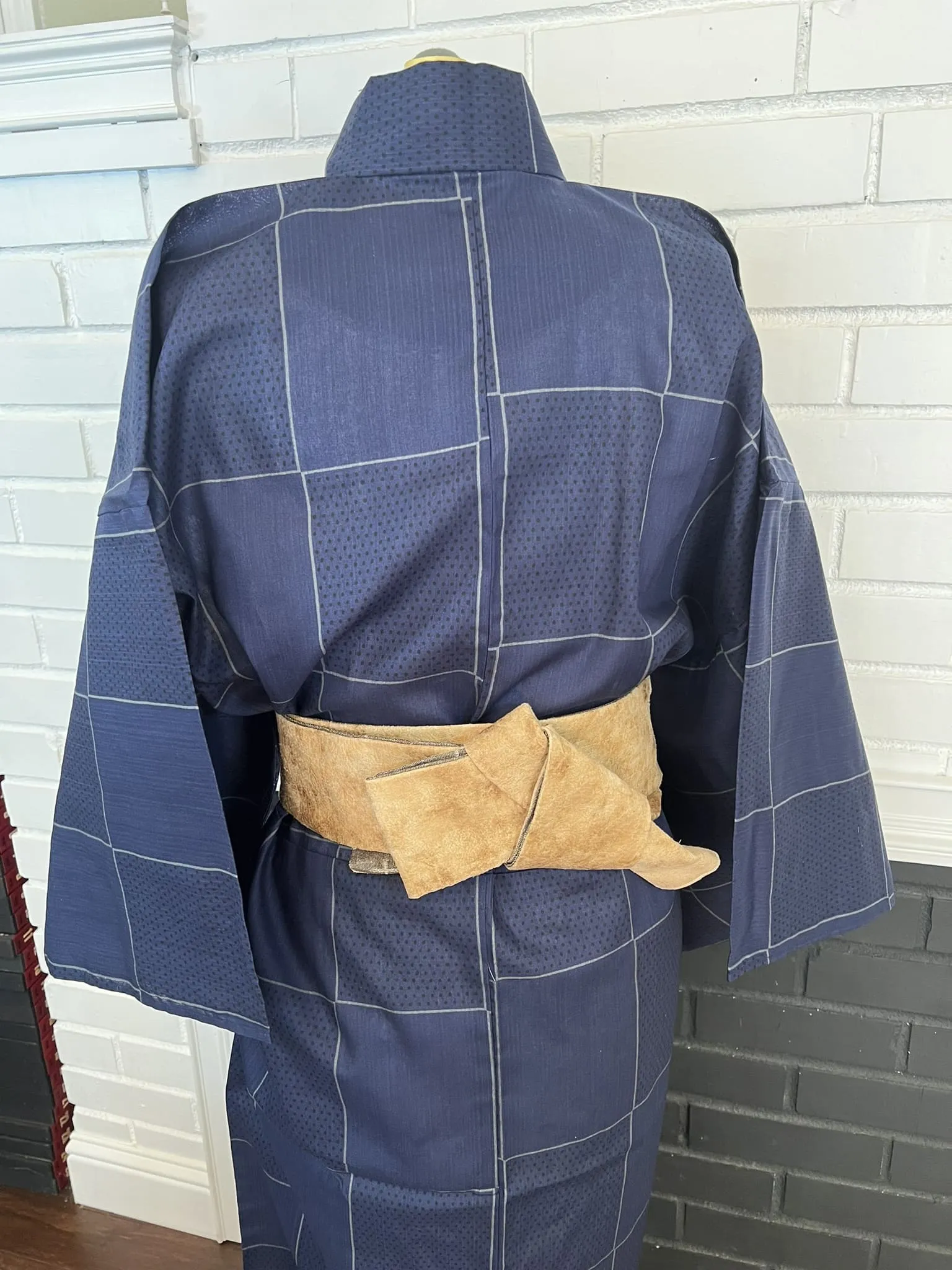Japanese Traditional Men's YUKATA  / Navy blue with Lattice pattern, Size: LL