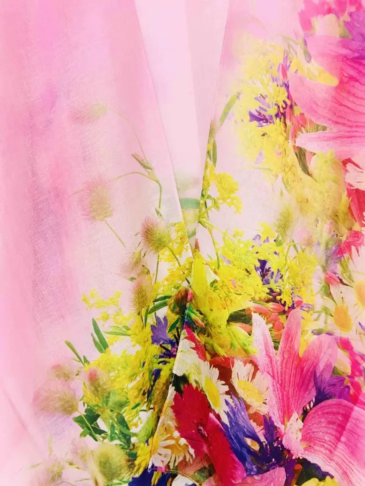 JC062749 Pink-Yellow Ombre Accent Floral & Butterfly Kimono
