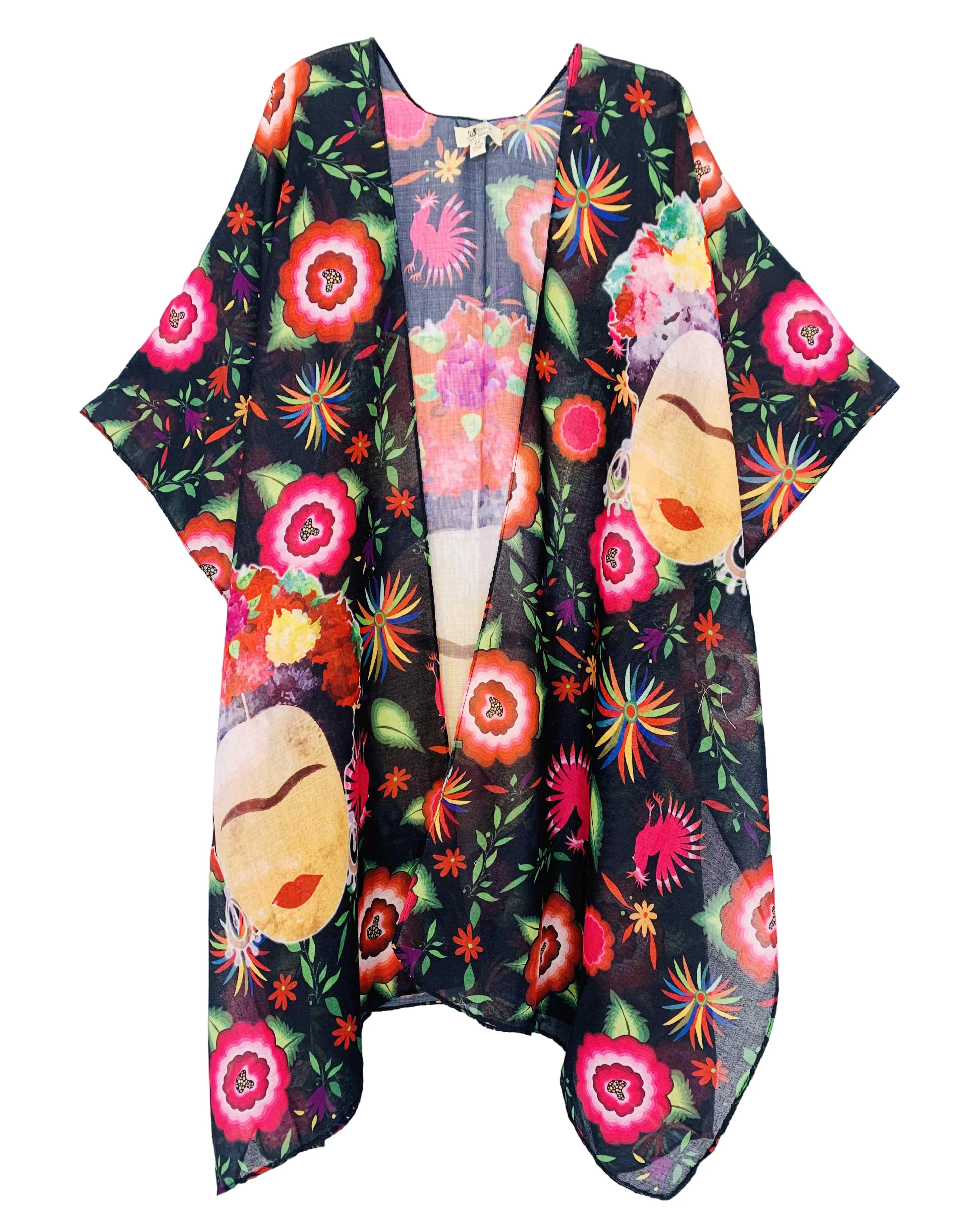 JC062840 Fuchsia-Multi Frida Kahlo Art Kimono