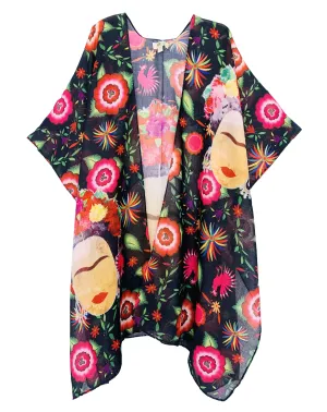 JC062840 Fuchsia-Multi Frida Kahlo Art Kimono