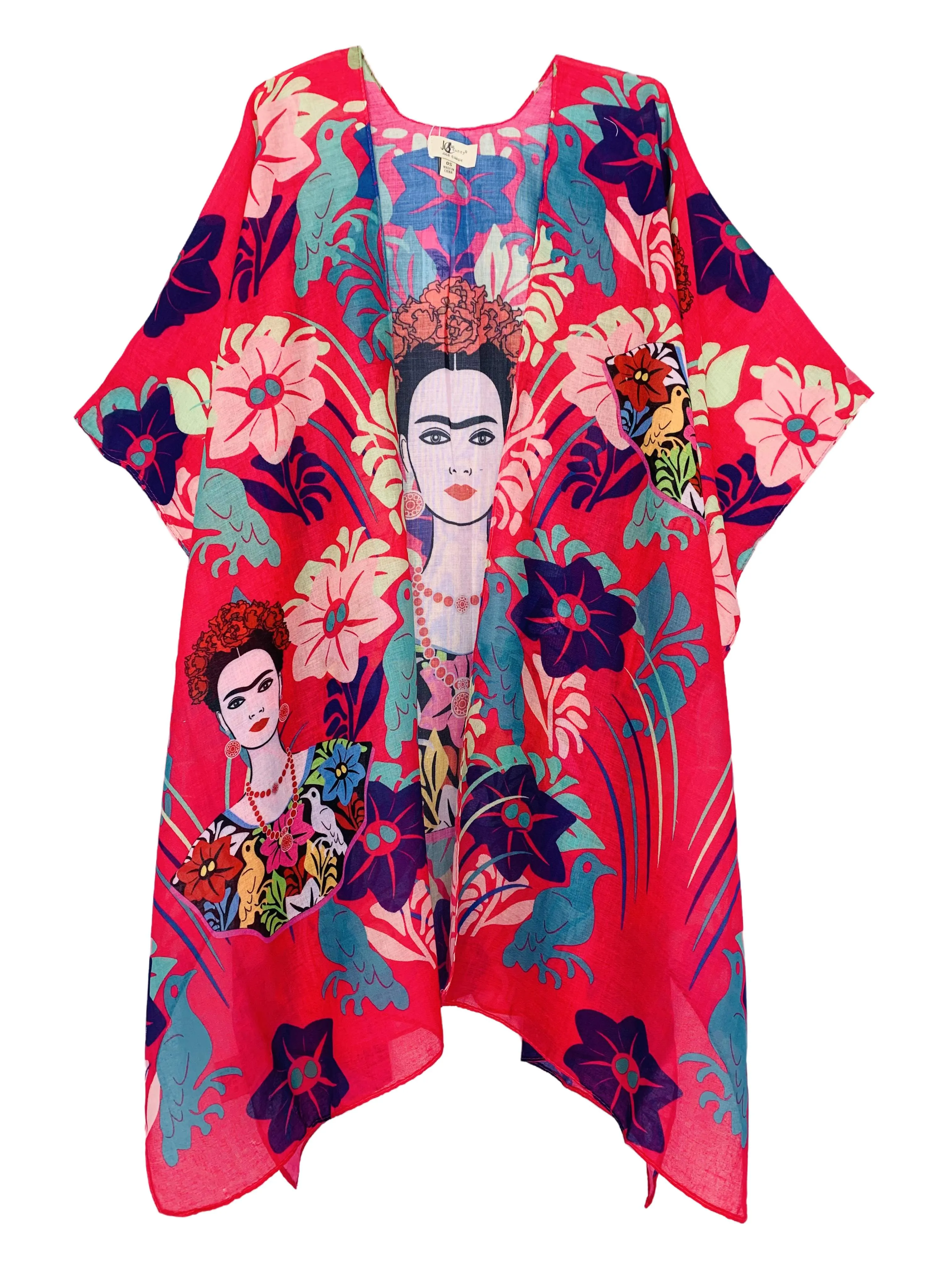 JC062841 Pink-Red Frida Kahlo Art Kimono