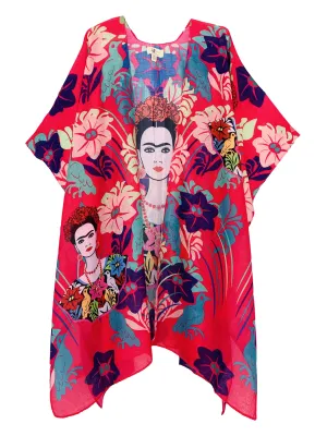 JC062841 Pink-Red Frida Kahlo Art Kimono
