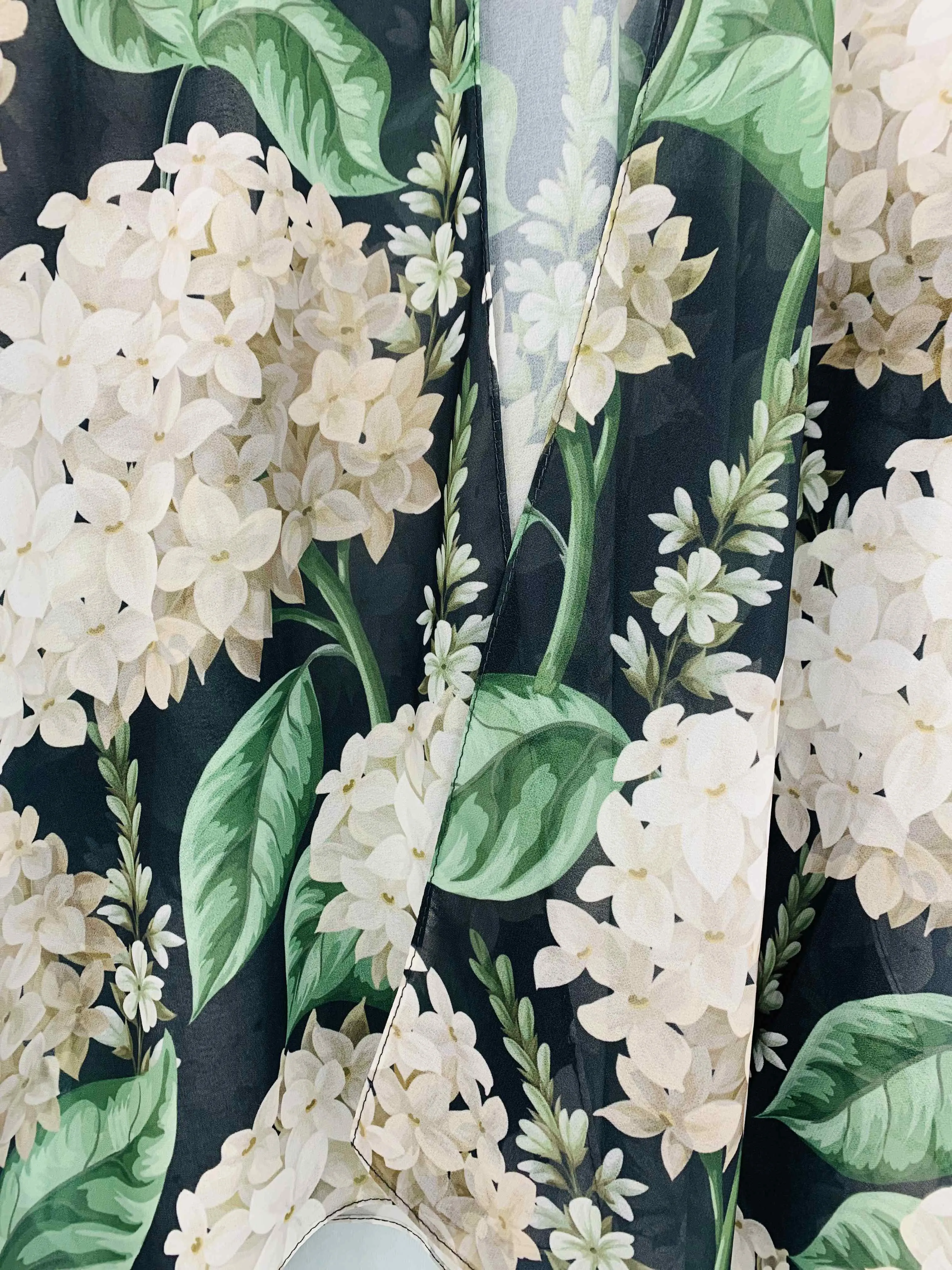 JC071009 Beige-Green hydrangea Kimono