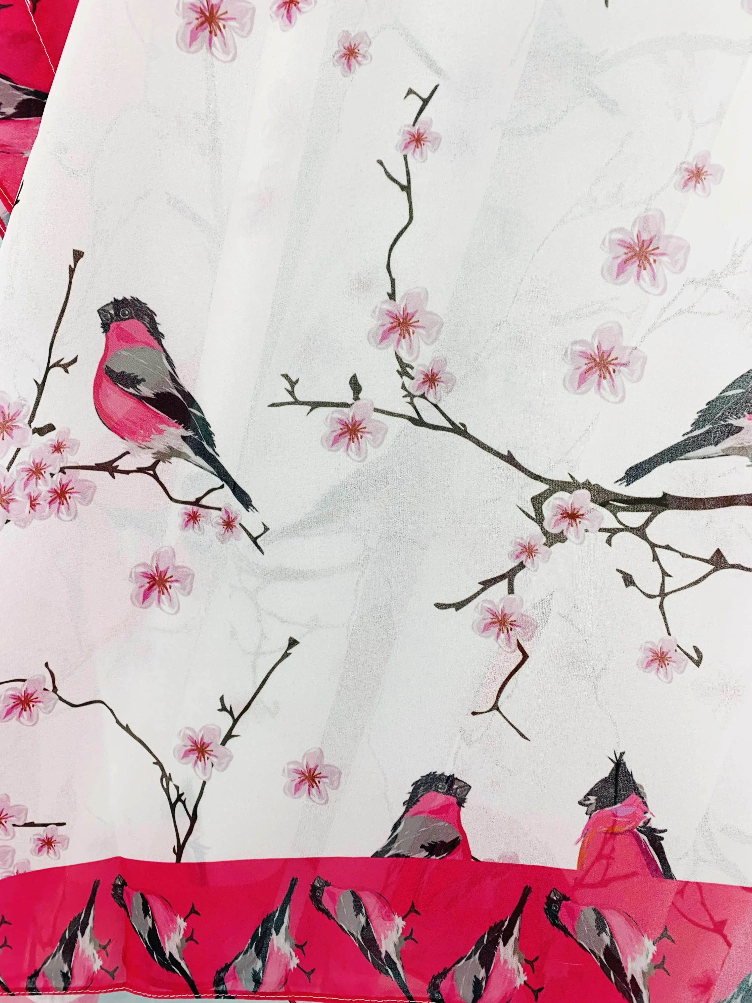 JC071016 White-Fuchsia Bird Kimono