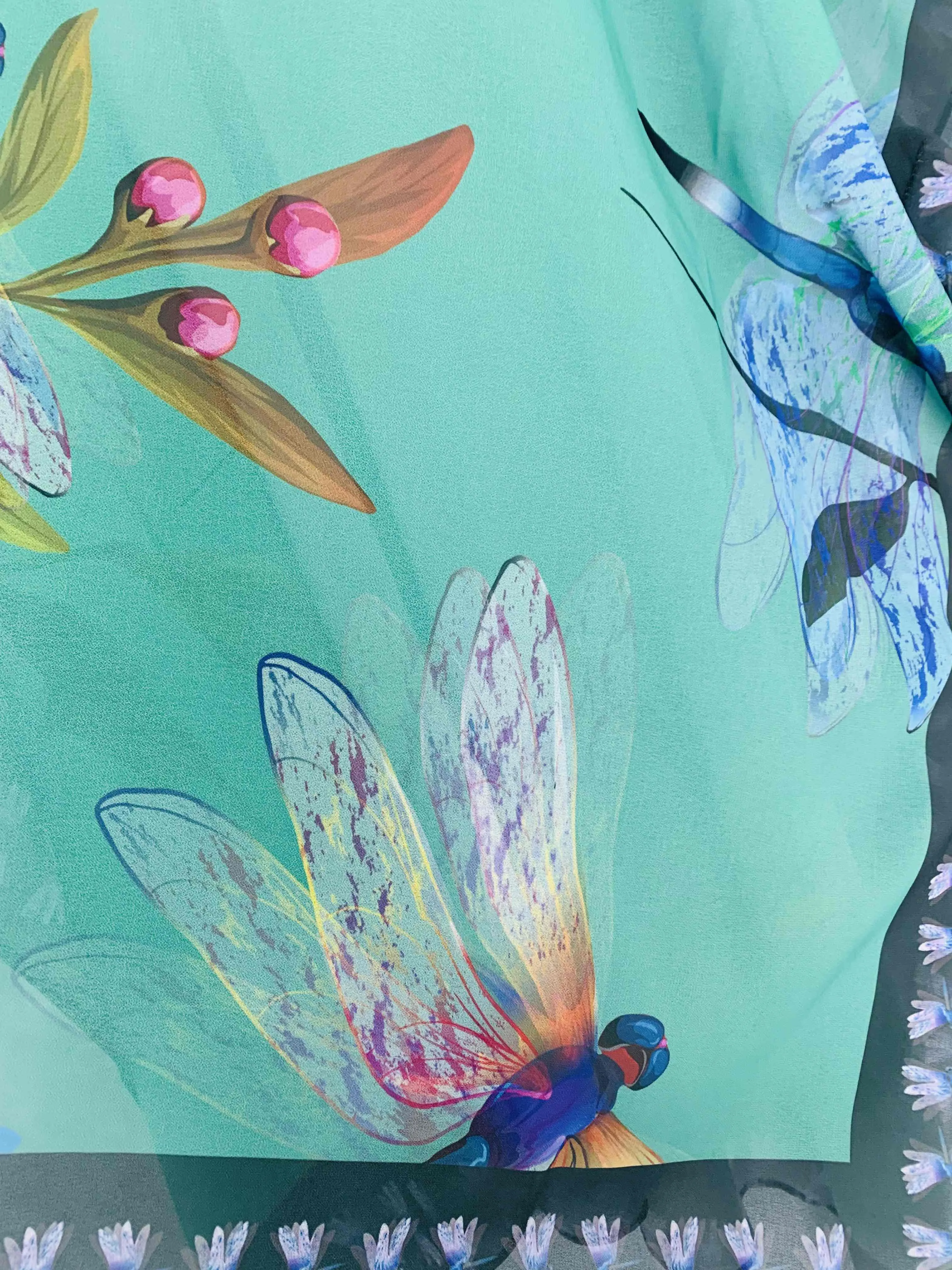 JC071022 Aqua-Multi Dragonfly Artwork Kimono
