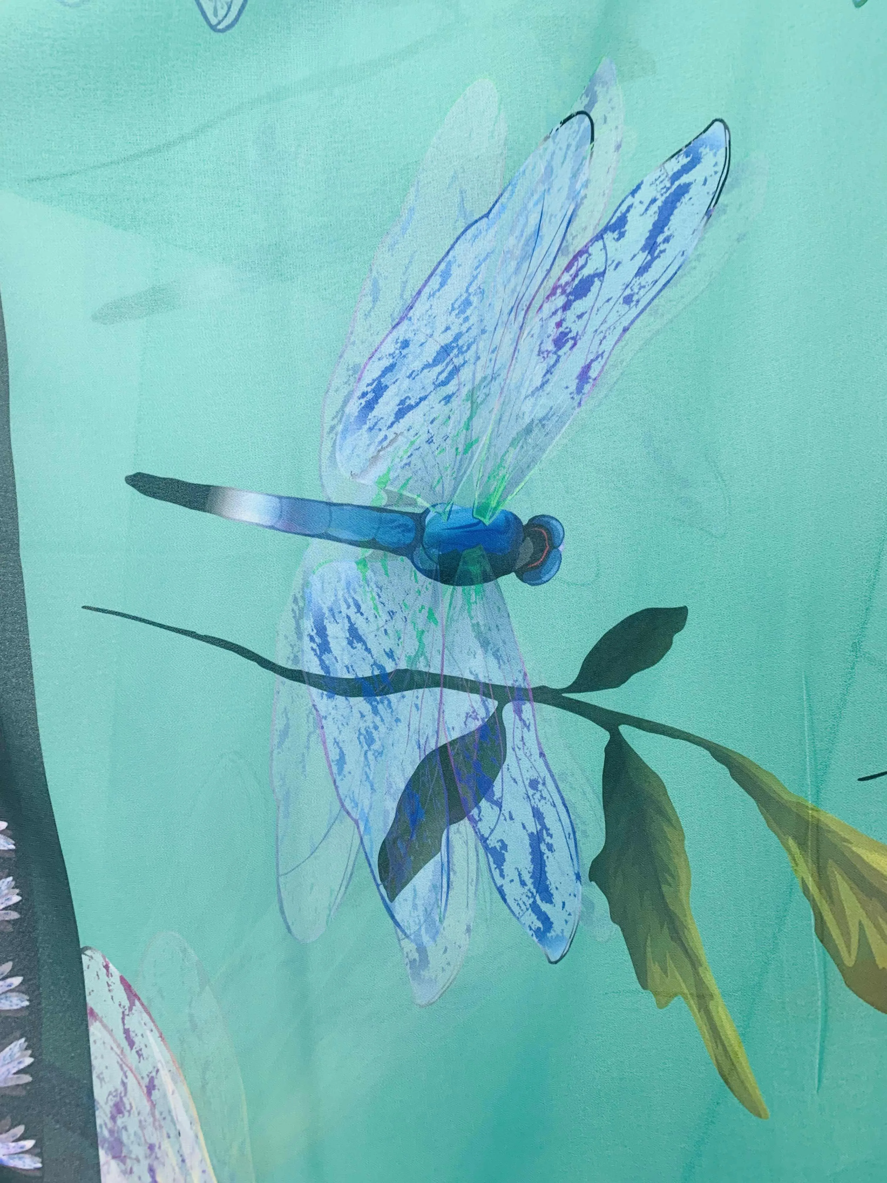 JC071022 Aqua-Multi Dragonfly Artwork Kimono