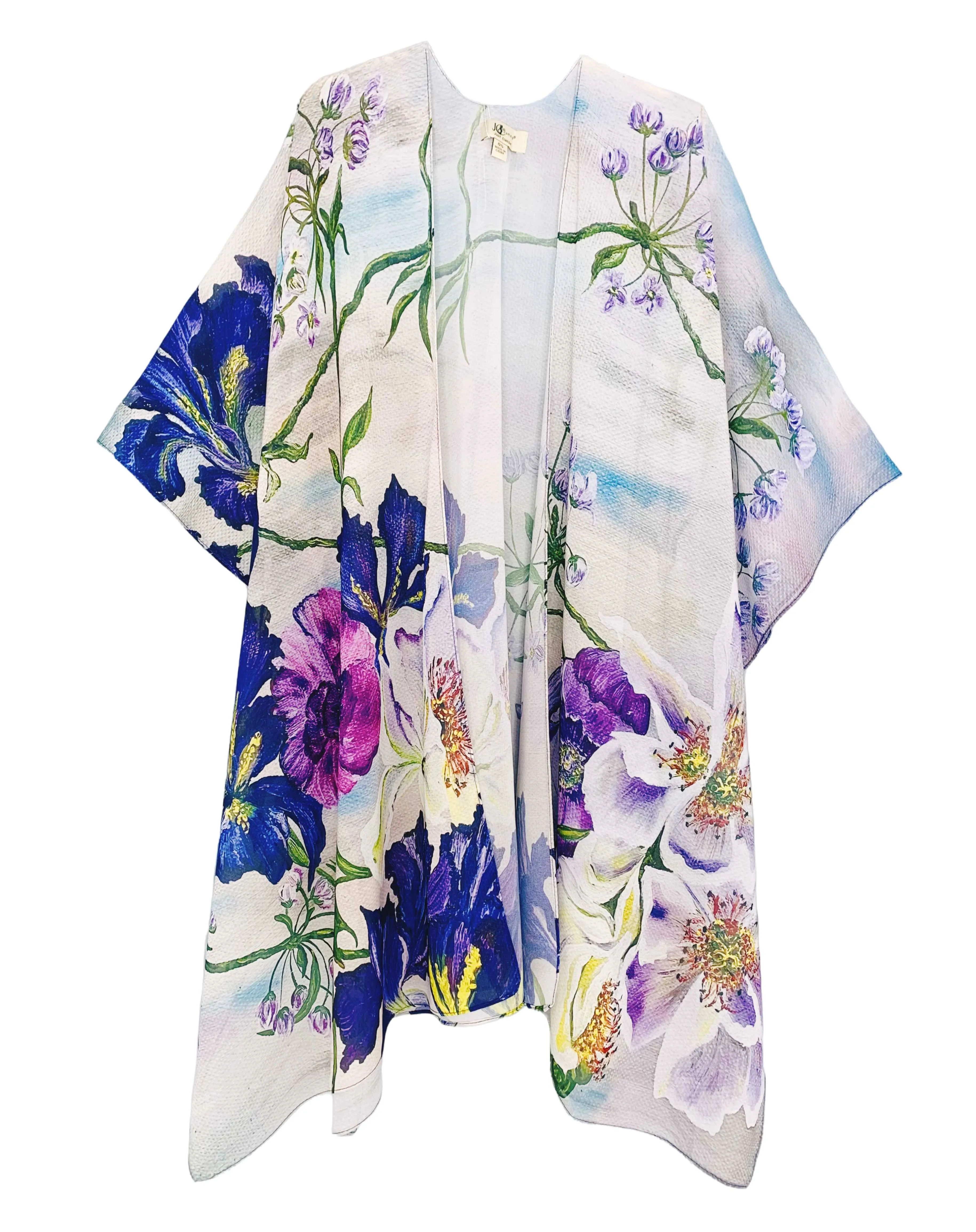 JC071027 Purple-Blue Floral Artwork Kimono