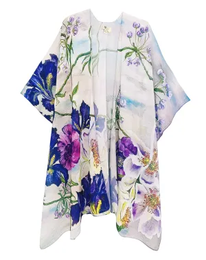 JC071027 Purple-Blue Floral Artwork Kimono