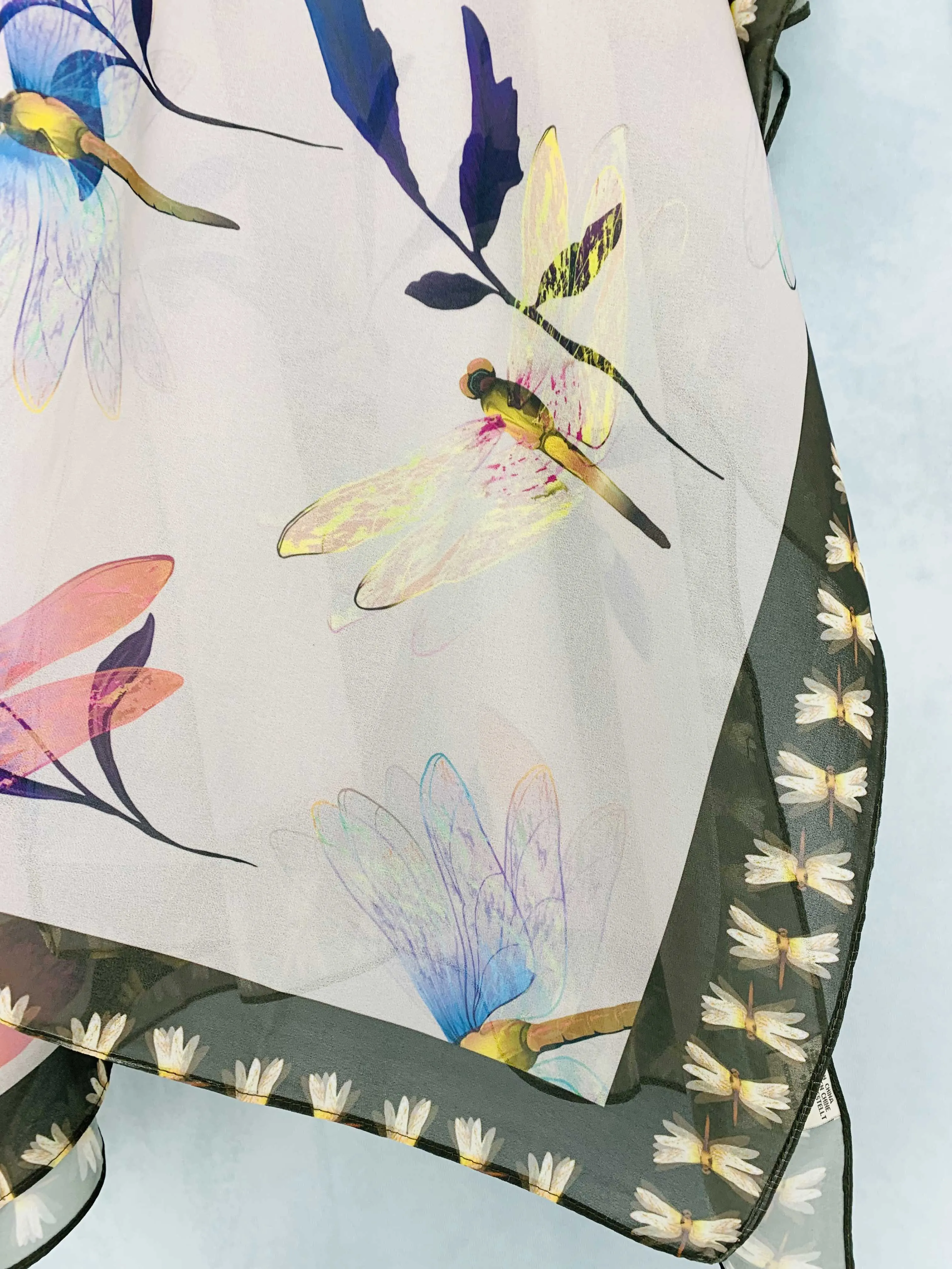 JC071035 Taupe-Multi Dragonfly Border-Accent Kimono