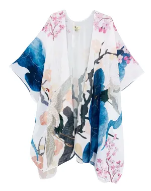 JC071036 Blue-Pink Crane & Floral Kimono