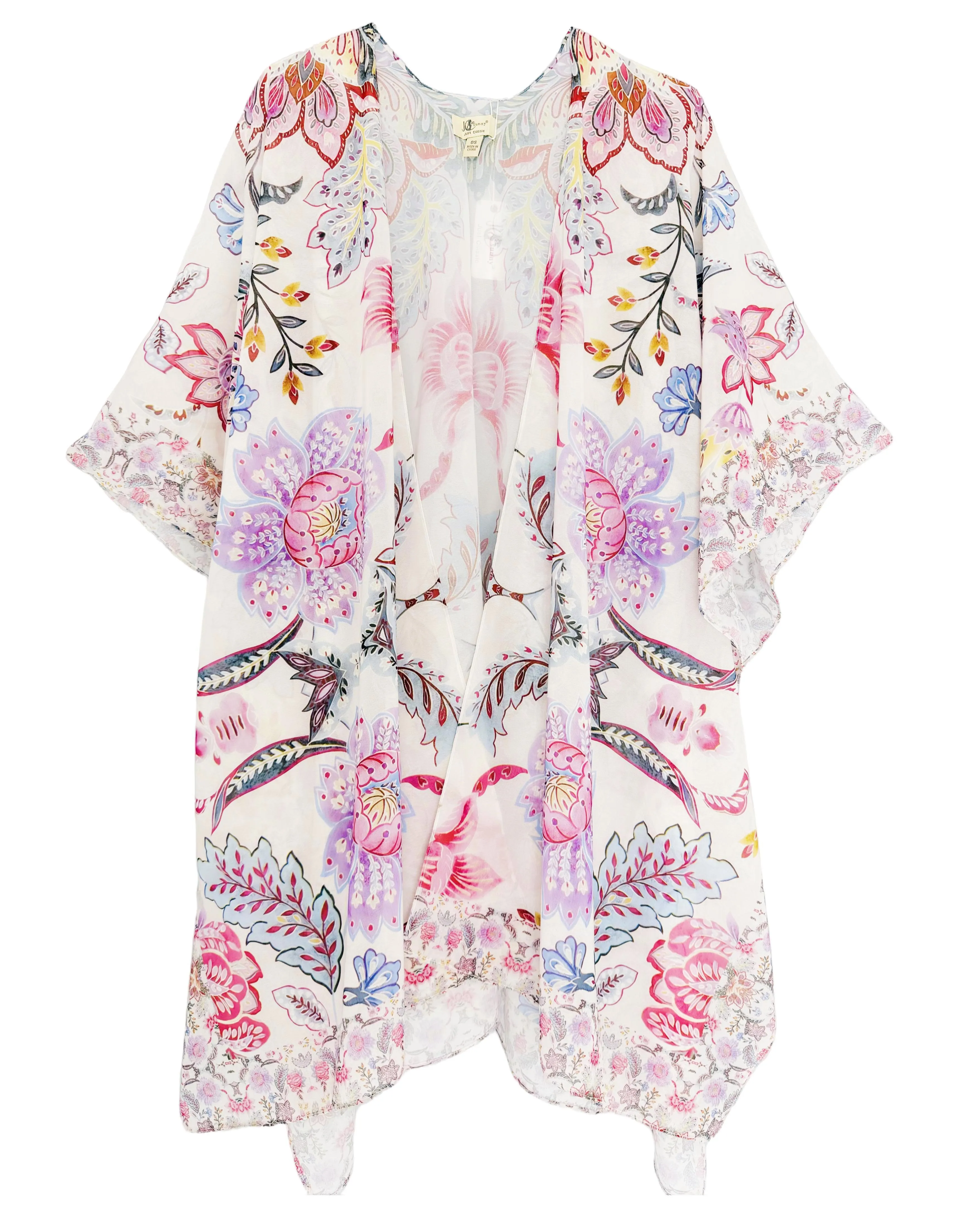 JC071215 Pink-Multi Paisley Floral Kimono