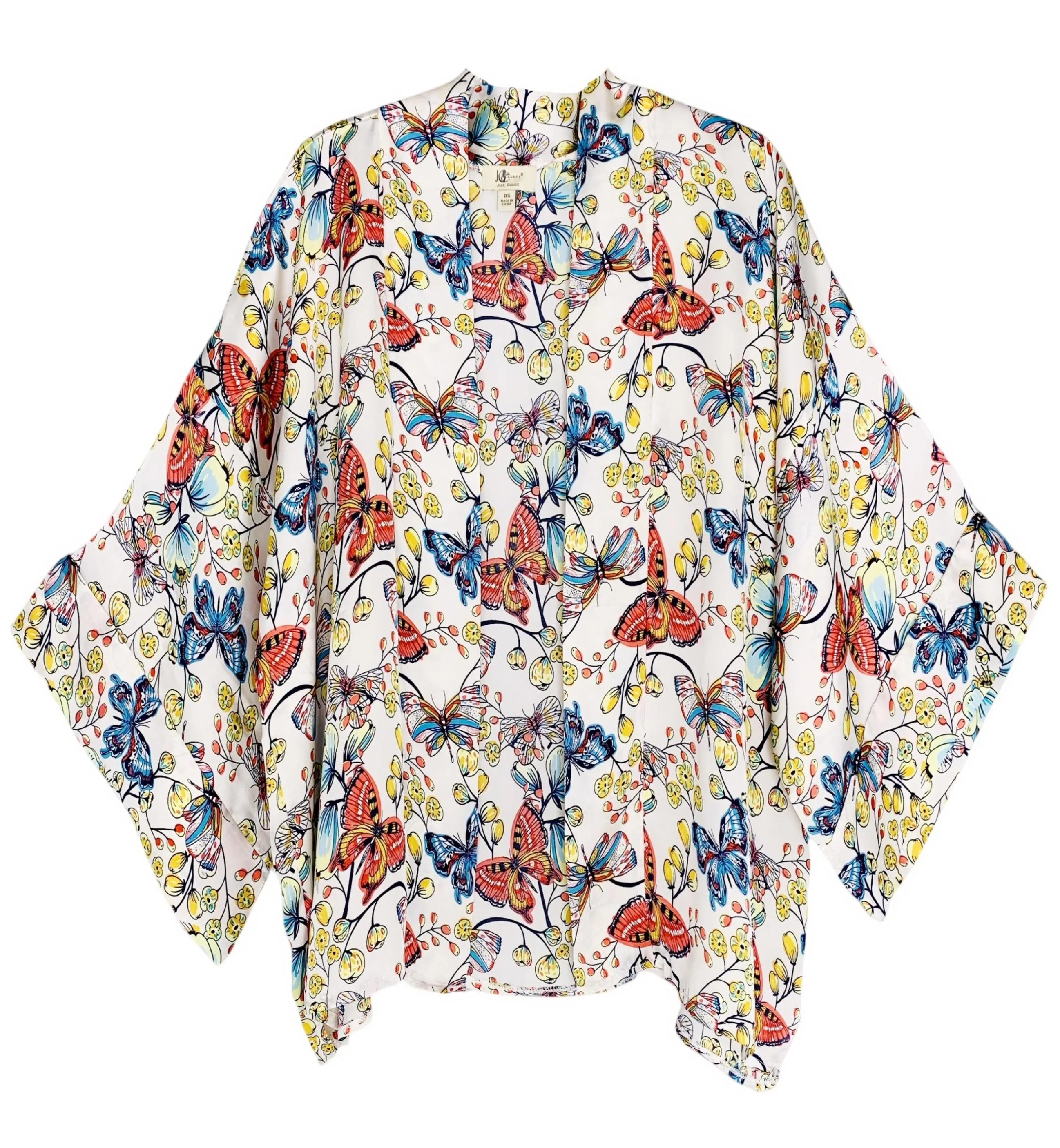 JC083378-3 White-Multi Sleeve-Detailed Butterfly Kimono